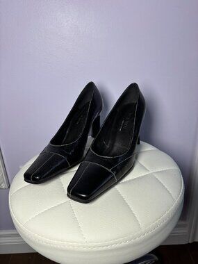 Luca Ferri Black Leather Business Chic Heels Size 7.5